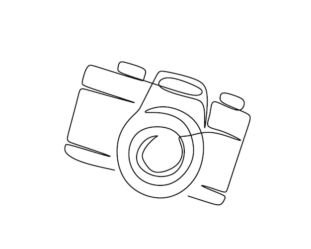 Dibujo a mano de una sola línea de cámara digital aislada sobre un fondo blanco