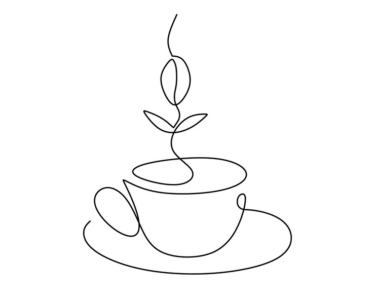 Dibujo a mano de una sola línea de taza de café aislada sobre un fondo blanco