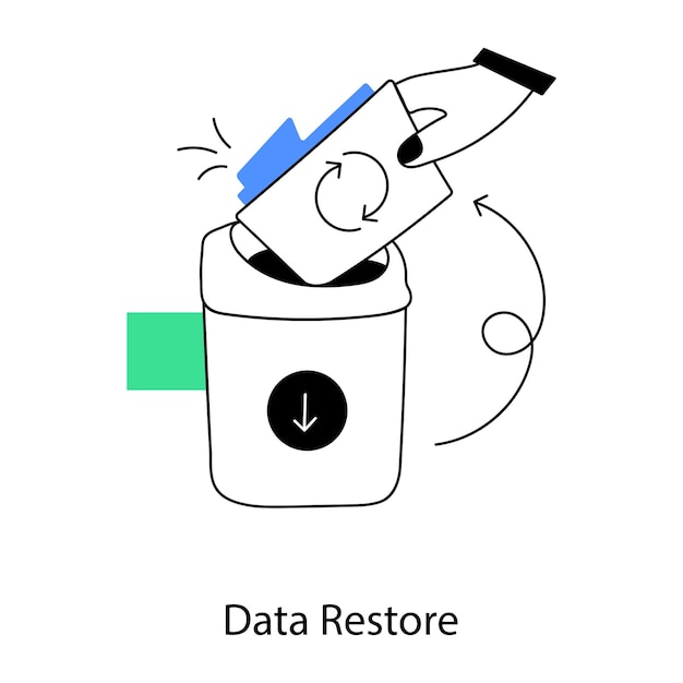 Un dibujo de una mano sosteniendo un bolígrafo que dice restauración de datos.