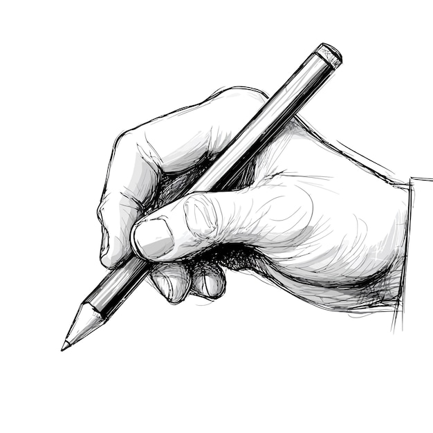 un dibujo de una mano sosteniendo una pluma con una pluma en ella