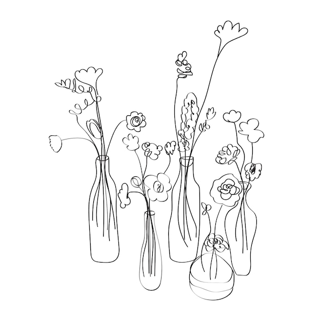 Un dibujo a mano de un vaso de flores único