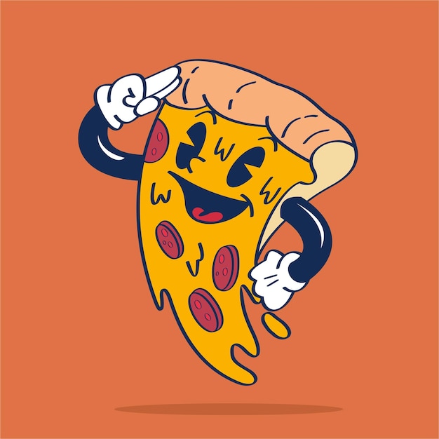 Dibujo de mano de vector de personaje de dibujos animados Pose de saludo de pizza