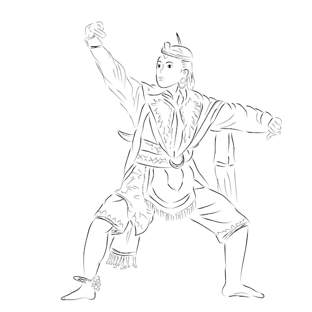Dibujo a mano vectorial de Remo Blitar Bailarina tradicional de danza tradicional de Java Oriental Indonesia