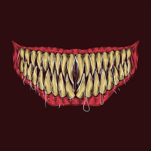 Vector dibujo a mano vintage monstruo dientes ilustración