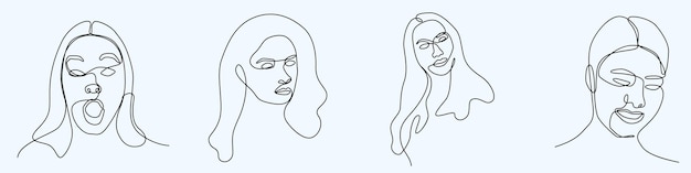 Dibujo manual continuo de una línea de arte de línea de cara de mujer femenino