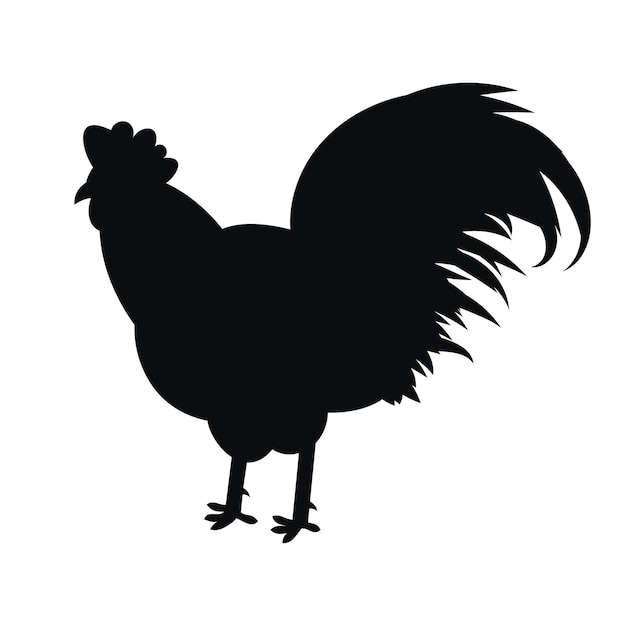 Vector dibujo manual de símbolo de gallo o gallo en negro silueta negra