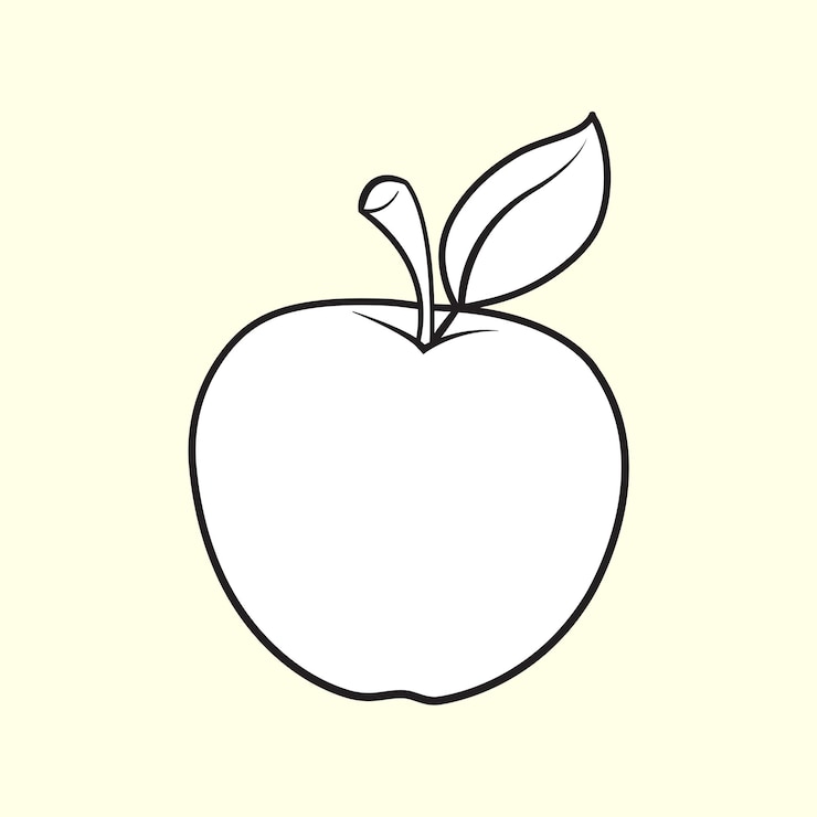 un dibujo de una manzana con una hoja en ella