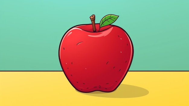 Vector un dibujo de una manzana roja con una hoja verde en la parte superior