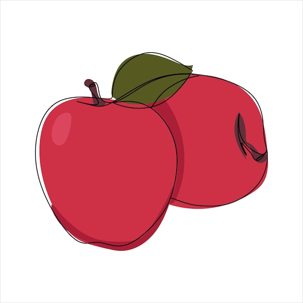 Dibujo de manzana vectorial de una línea continua Ilustración en color de manzana al estilo de una línea ar