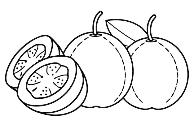 un dibujo de manzanas y naranjas con uno que tiene el número 3 en él