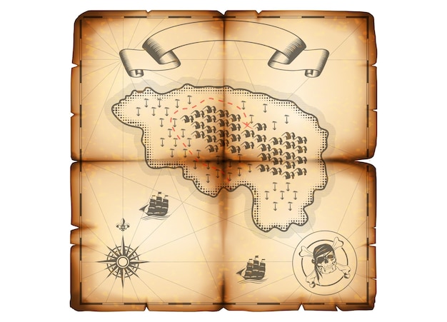 Vector dibujo de mapa antiguo de piratería vectorial