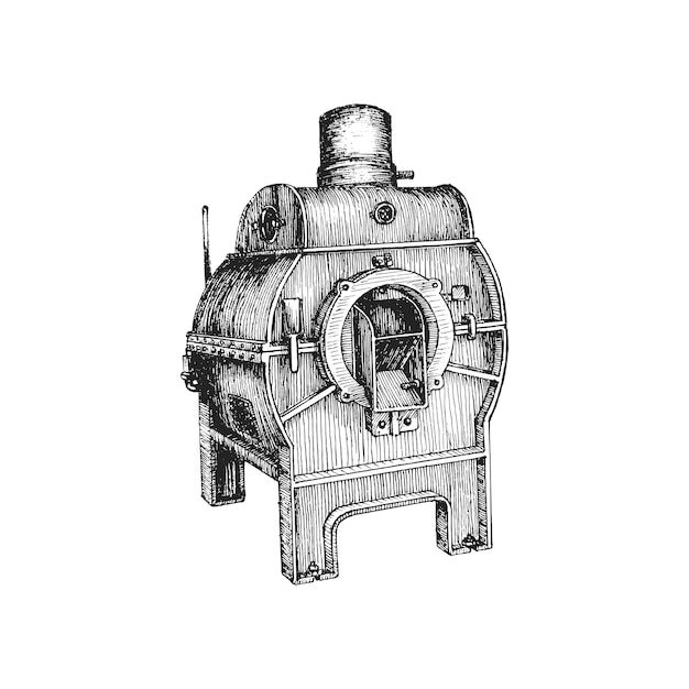 Dibujo de máquina tostadora de granos de café en vector