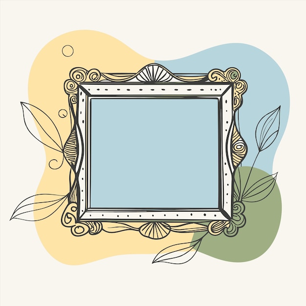 un dibujo de un marco cuadrado con un fondo azul con un remolino amarillo y verde