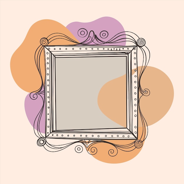 un dibujo de un marco cuadrado con un remolino rosa y púrpura en él
