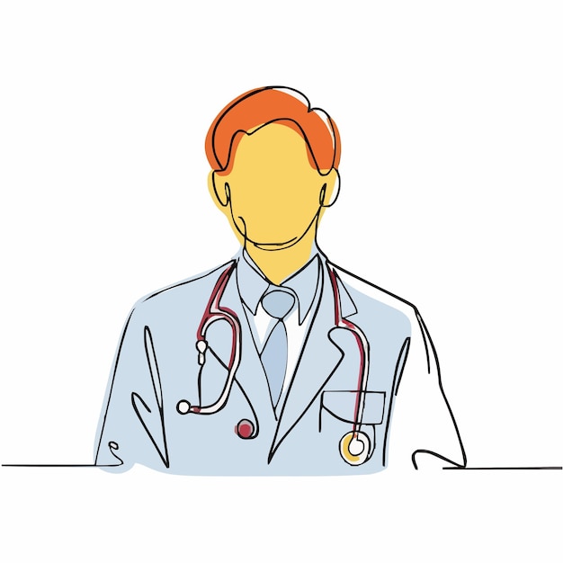 un dibujo de un médico con un estetoscopio en el cuello
