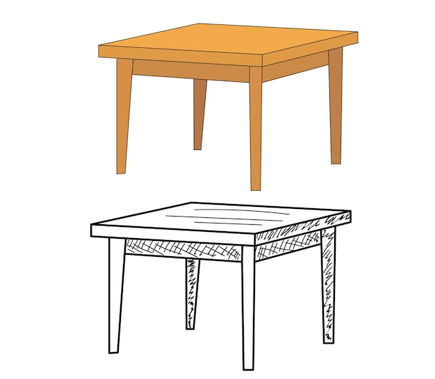 Dibujo de mesa aislado vectorial de una mesa