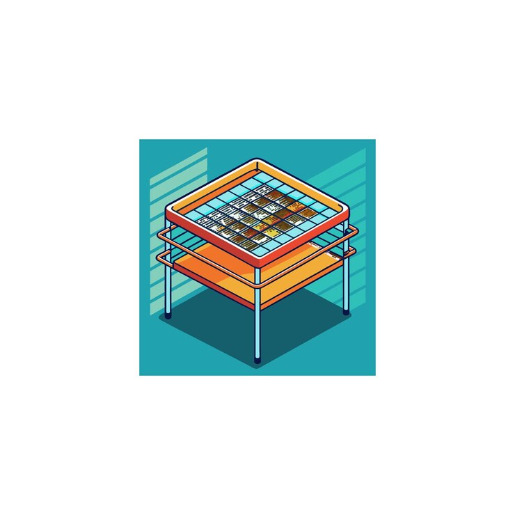 Vector un dibujo de una mesa de café con un fondo azul con una parte superior naranja