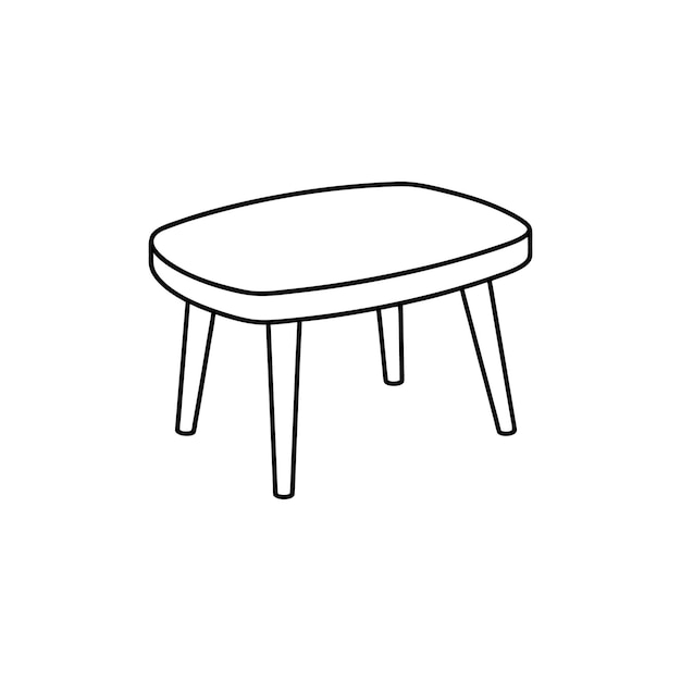 un dibujo de una mesa con un taburete y un fondo blanco