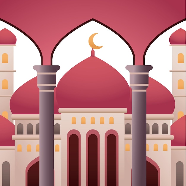 Vector un dibujo de una mezquita con un techo rojo y una mezquita en el fondo