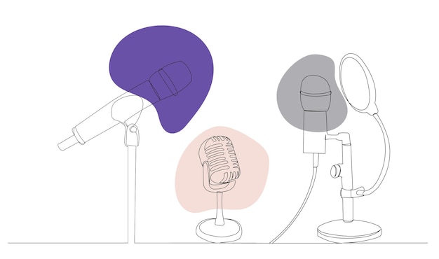 Dibujo de micrófonos en un vector aislado de línea continua
