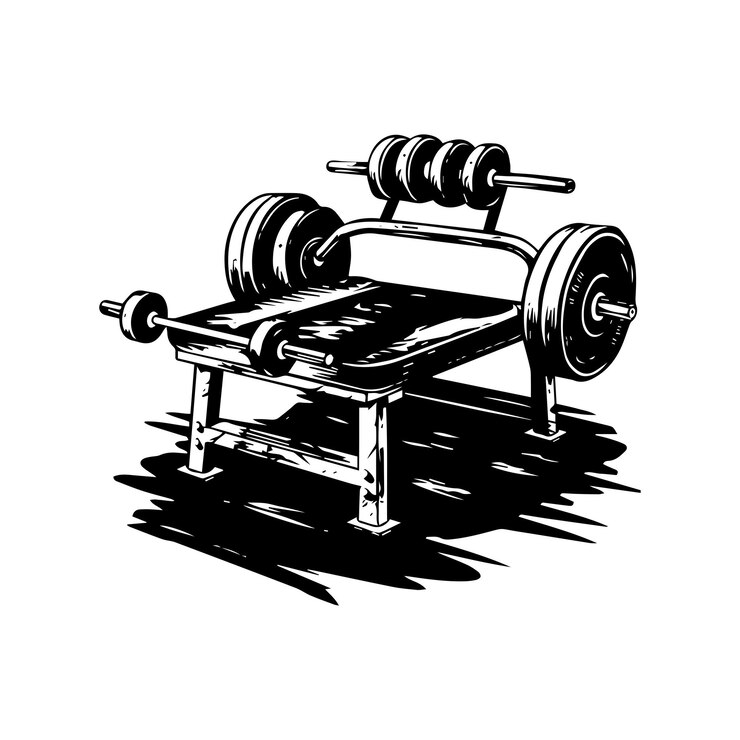 Un dibujo minimalista en blanco y negro de un banco de gimnasio 1