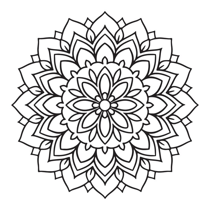 Un dibujo minimalista en blanco y negro de una silueta vectorial de mandala