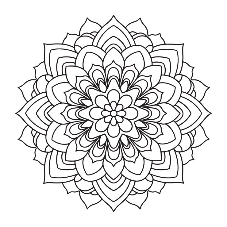 Un dibujo minimalista en blanco y negro de una silueta vectorial de mandala