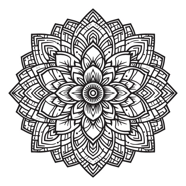 Un dibujo minimalista en blanco y negro de una silueta vectorial de mandala