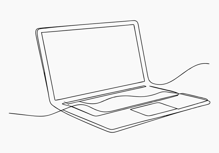 Vector dibujo minimalista de una línea de una computadora portátil