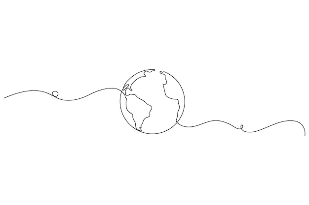 Dibujo minimalista de una línea de la Tierra Globo concepto global mapa del mundo eco planeta arte vectorial