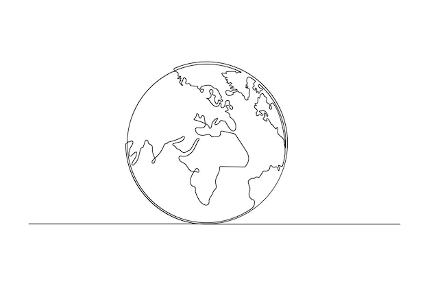 Dibujo minimalista de una línea de la Tierra Globo concepto global mapa del mundo eco planeta arte vectorial