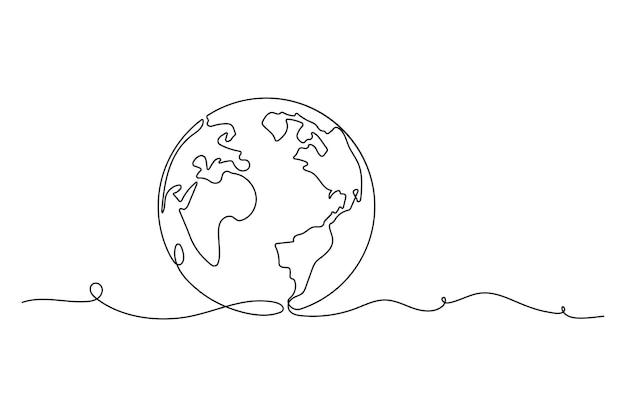 Dibujo minimalista de una línea de la Tierra Globo concepto global mapa del mundo eco planeta arte vectorial