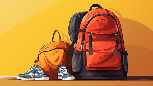 Vector un dibujo de una mochila y una mochila con un fondo amarillo