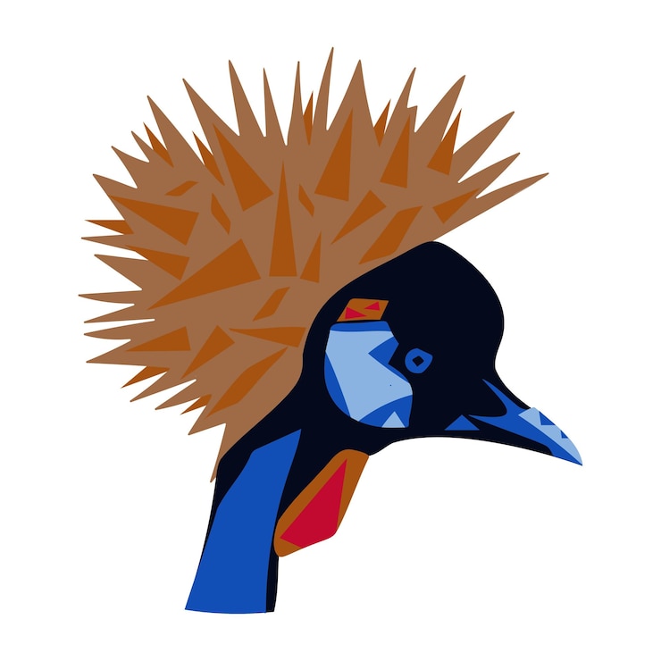 Vector dibujo moderno de una cabeza de avestruz en forma de formas geométricas de diferentes colores