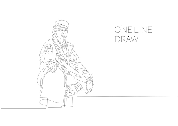 Dibujo moderno continuo de una línea de monje budista sentado en meditación aislado