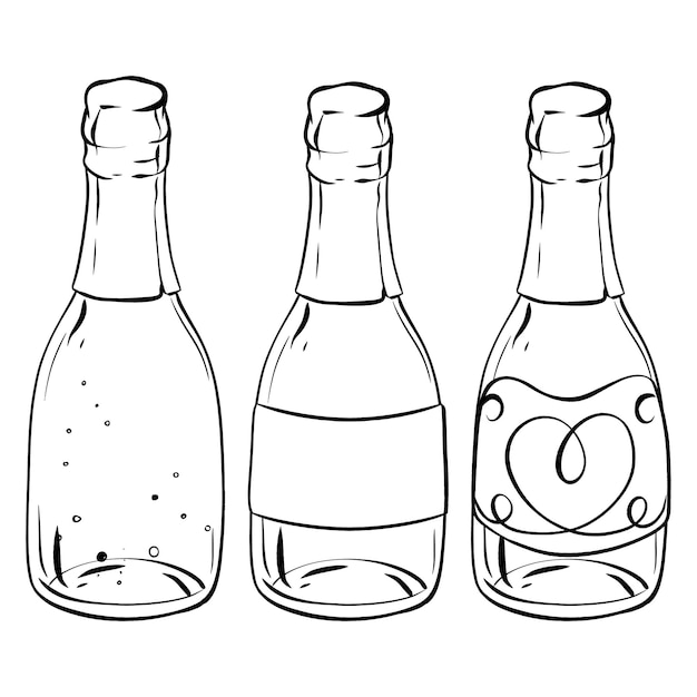 Vector un dibujo monocromático con tres botellas de champán