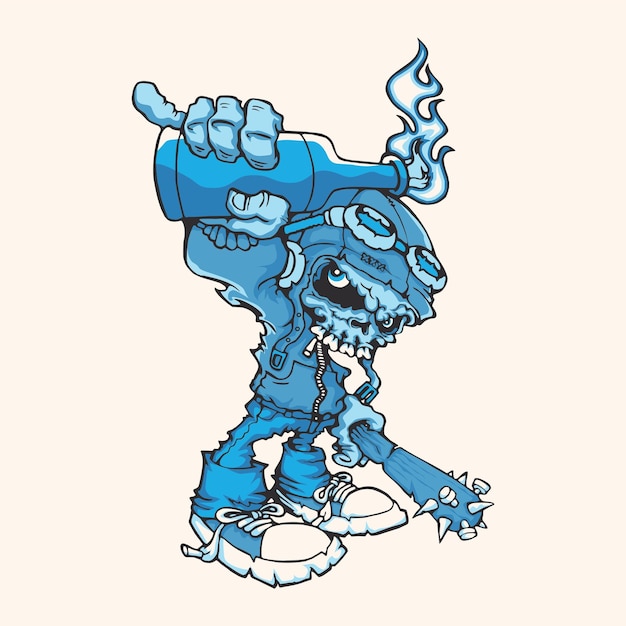 un dibujo de un monstruo azul con una gran cámara en la cabeza