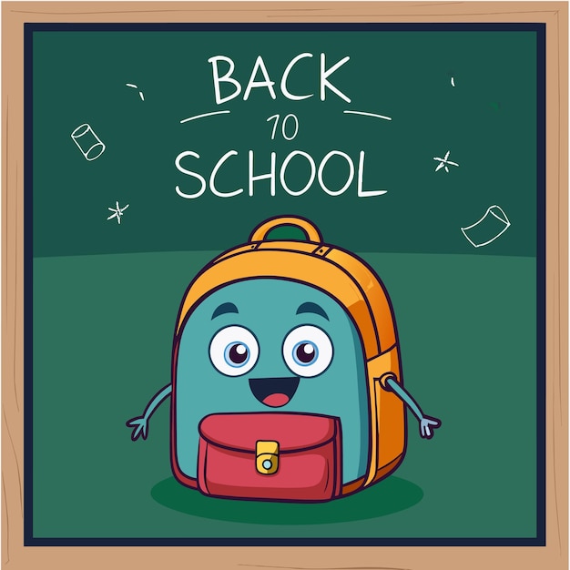 un dibujo de un monstruo azul con una mochila que dice de vuelta a la escuela