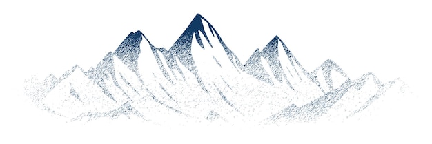 Dibujo de montaña aislada sobre fondo blanco imitación de textura de trazo grabado