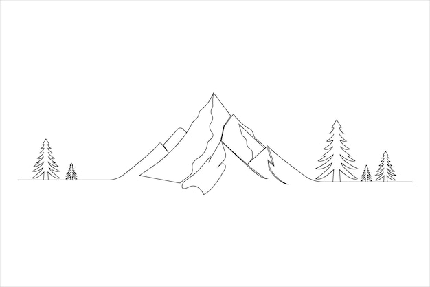 Dibujo de montaña de una línea de ilustración vectorial de contorno continuo aislado