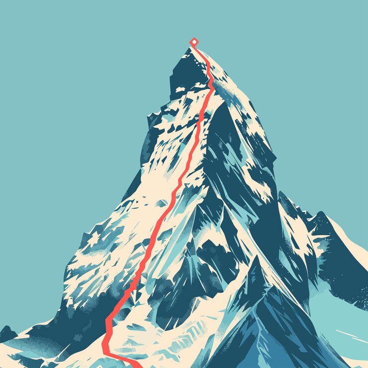 Vector un dibujo de una montaña con una línea roja que lo atraviesa