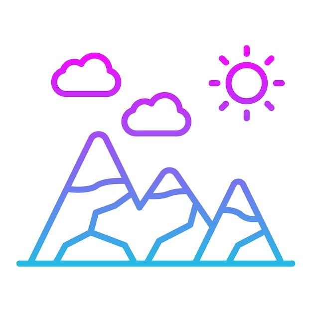 un dibujo de una montaña con un sol y nubes