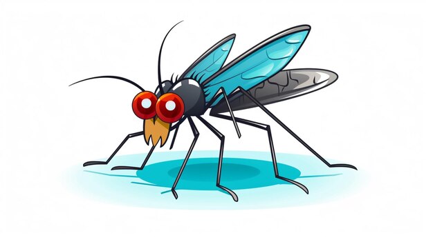 Vector un dibujo de una mosca con ojos rojos y un cuerpo azul