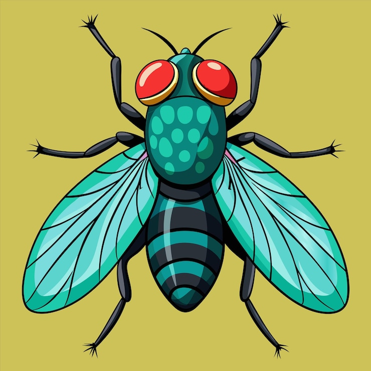 Vector un dibujo de una mosca con ojos rojos y un cuerpo verde
