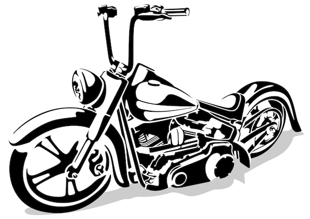 Dibujo de motocicleta chopper en blanco y negro