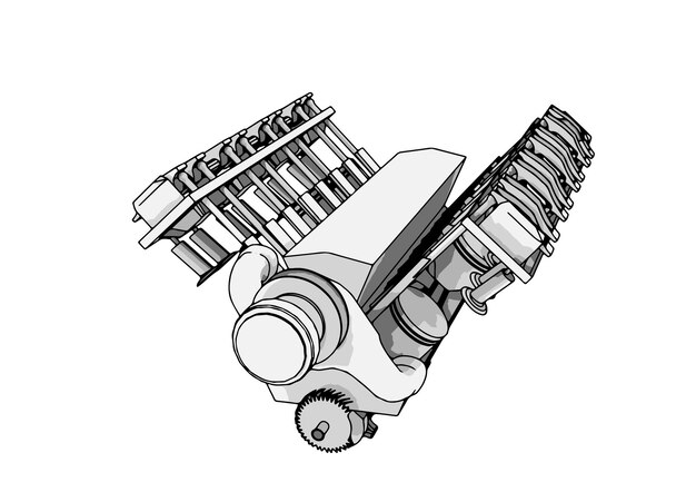 Dibujo de un motor de combustión interna en un vector de fondo blanco