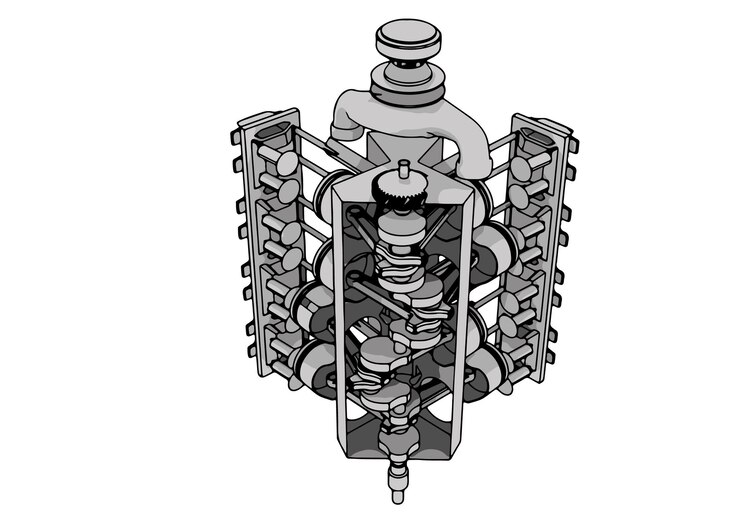 Vector dibujo de un motor de combustión interna en un vector de fondo blanco