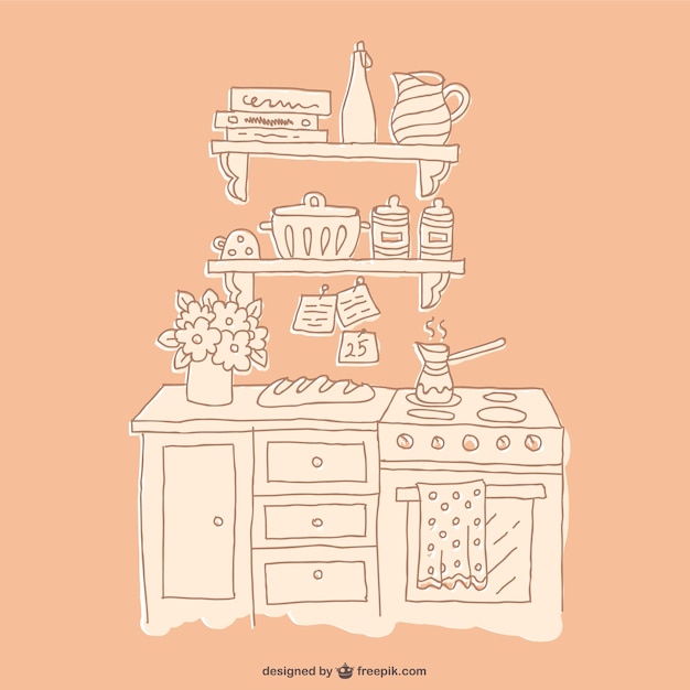 Vector dibujo de muebles de cocina