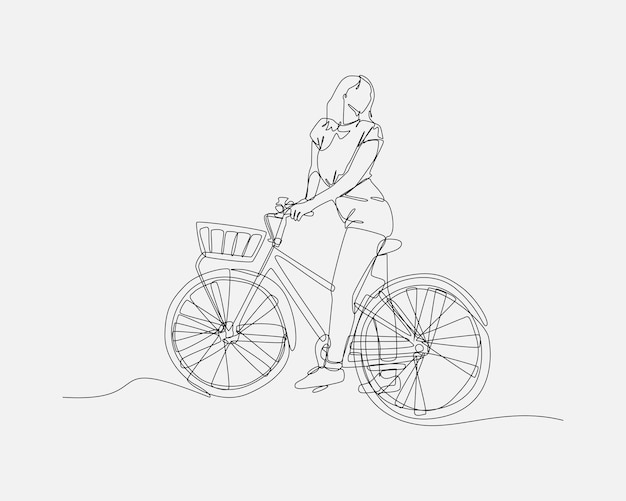 un dibujo de una mujer en una bicicleta con una canasta en la parte delantera