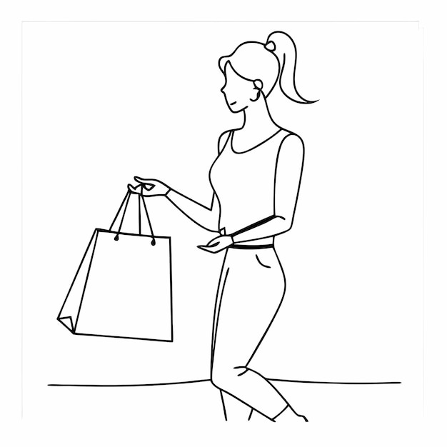 un dibujo de una mujer con una bolsa de compras en la mano